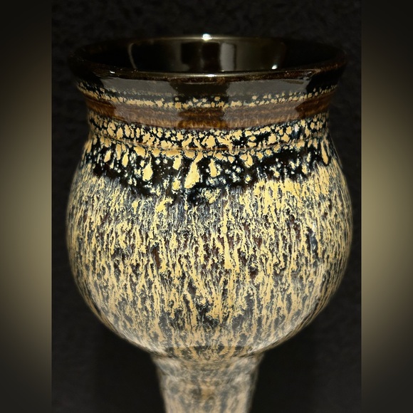 2 Hand Thrown Stoneware Studio Pottery Pedestal Chalice Cup Goblet Blue Brown - Picture 7 of 9